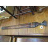 WEAPONS, leather sheathed double edged ethnic sword, possibly Sudanese, 28" blade