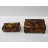 RING BOXES, 2 antique tortoiseshell rectangular ring boxes