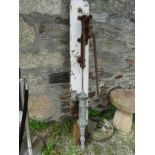 19th CENTURY WATER PUMP, 19th Century brass and iron water pump on period painted wood plinth, 60"