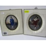 MINIATURES, pair of piano key framed portrait miniatures