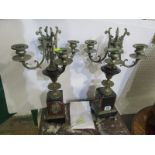 VICTORIAN CANDELABRA, pair of marble based 4 branch candelabra