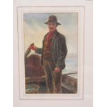 ENGLISH SCHOOL, watercolour "Portrait of Fisherman on Boat", 11.5" x 7.5"