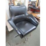 RETRO, quality chrome based black swivel armchair with webbed seat