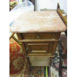 CONTINENTAL MARBLE TOP BEDSIDE CABINET, cupboard and drawer base tapering leg supports, 16.5" width