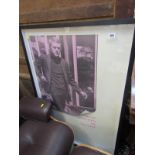 VINTAGE STEVE McQUEEN POSTER, "bullit" framed and glazed, but orange background faded, 40" x 26"