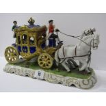 CONTINENTAL PORCELAIN, gilded princess carriage on floral encrusted base 12" width