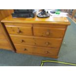 PINE CHEST OF DRAWERS, straight front narrow chest of 2 short and 2 long drawers, wooden knop