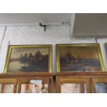 ALEX JAMIESON, pair of signed oils on canvas "Riverside Cottages at Dusk and Sunrise"