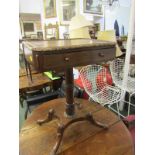REGENCY ROSEWOOD WORK TABLE, single drawer rectangular work table on carved tapering pedestal and