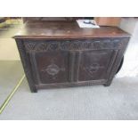 OAK COFFER, 18th Century oak coffer with twin panel front & geometric design freize & panels, 42"