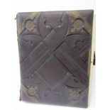 VICTORIAN PHOTO ALBUM MUSICAL BOX, embossed leather cased photo album with musical box interior (