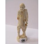 ANTIQUE IVORY FIGURE, signed base Japanese carved figure of Peasant with Parasol, 6.5" height