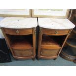 CONTINENTAL DESIGN BEDSIDE CABINETS, pair of inlaid mahogany bow front bedside cabinets with