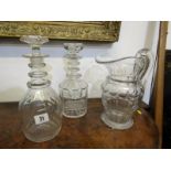 ANTIQUE GLASS DECANTERS, Georgian decanter with triple ring neck & mushroom stopper, another
