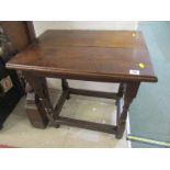 JACOBEAN STYLE SIDE TABLE, baluster support and stretchered base oak occasional table, 24" width