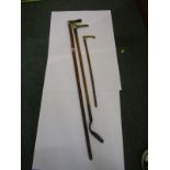 EQUESTRIAN, silver mounted antler handled riding crop, also similar walking stick and swagger stick