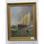 J. PENDLEBURY, signed oil on canvas dated 1877, "Seascape with full sail fishing boat in