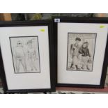 H SCHICK, pair of signed monogrammed caricatures, 11" x 6.5"