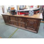CROMWELLIAN DESIGN SIDEBOARD, panelled oak twin cupboard and twin drawer sideboard (requires
