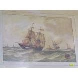 19th CENTURY ENGLISH MARINE SCHOOL, inscribed watercolour "Collier Brig passing the Nore Light in