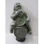 CAR MASCOT, chromed comical car mascot depicting beer drinking dwarf astride a barrel, "No Heel