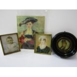 MINIATURE PORTRAITS, 19th Century oil on ivory, portrait of Lady with lace collar; also portrait