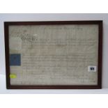 MILITARY COMMISSION, framed army commission dated 1813, related to 2nd West Riding Regiment,