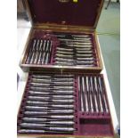 CUTLERY, cased canteen of ornate handled silver plate cutlery by Joseph Rogers & Sons