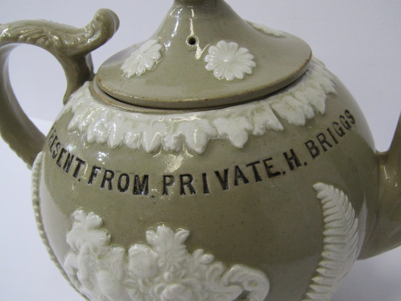 ANTIQUE POTTERY WWI, presentware stoneware teapot dedicated to "Mrs Wenmouth from Private H - Image 5 of 6