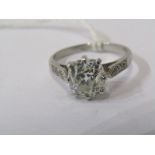 DIAMOND SOLITAIRE RING, Platinum set diamond solitaire old cushion cut stone weight in excess of 2.