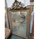 ART NOUVEAU GILT WALL MIRROR, floral crested rectangular wall mirror with Art Nouveau design border,