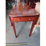 SHERATON-STYLE PEMBROKE TABLE, butterfly drop leaf single drawer Pembroke table, tapering square