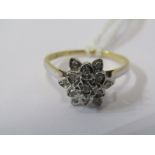 18ct YELLOW GOLD DIAMOND CLUSTER RING, size N/O