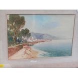 JOHN SHAPLAND, signed watercolour "View OF Menton, South France", 7" x 10.5"