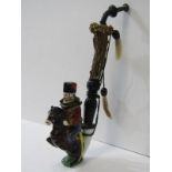 CONTINENTAL PIPE, Antler fitted porcelain pipe in design of Mounted Soldier, 8" height