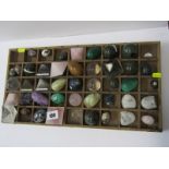 GEM STONES, a tray of assorted gem stones, miniature eggs & pyramids