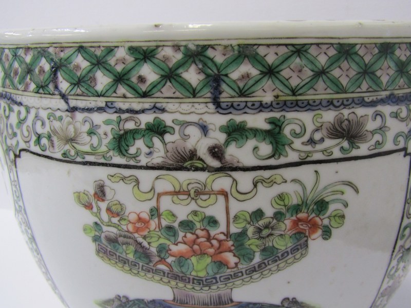 ORIENTAL CERAMICS, 19th Century Chinese famille verte jardiniere, decorated with three panels of - Image 3 of 16
