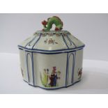 GEORGIAN PORCELAIN TEA CADDY, serpentine body with applied classical figures & fish finial (