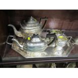 SILVERPLATE, Art Deco design octagonal twin handled tray with 3 piece similar tea service,