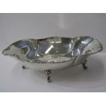 CRAFTED SILVER FRUIT BOWL, European design quadrefoil bowl on ornate scroll legs, indistinct