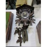 BLACK FOREST CUCKOO CLOCK, chalet & bird design carved hanging cuckoo clock