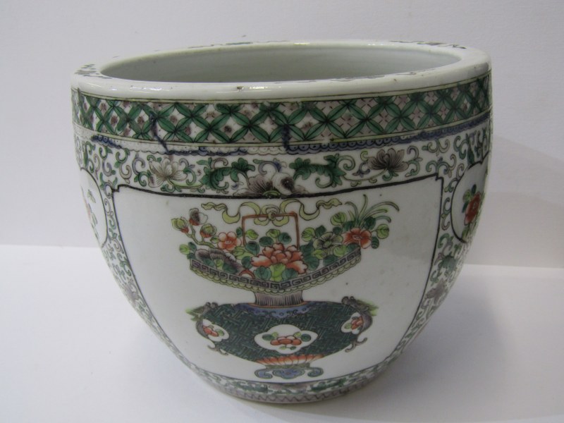 ORIENTAL CERAMICS, 19th Century Chinese famille verte jardiniere, decorated with three panels of