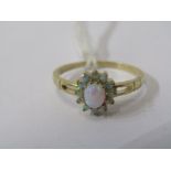 OPAL CLUSTER RING, 9ct yellow gold opal cluster principle stone surrounded by smaller accent stones,