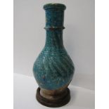 ORIENTAL CERAMICS, early turquoise glazed pottery baluster 11" vase with incised spiral decoration