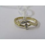 9CT YELLOW GOLD DIAMOND BY-PASS STYLE RING, size L