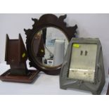 TREEN, novelty vesta striker, also fruitwood framed easel mirror and Art Nouveau pewter picture