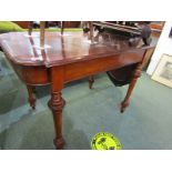 VICTORIAN MAHOGANY SIDE TABLE, tapering turned legs and shaped top, 25" width