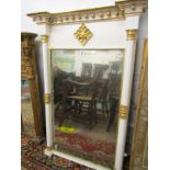 GEORGIAN DESIGN PIER GLASS, gilt detailed twin column narrow mirror, 40" height 27" width