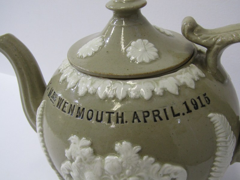 ANTIQUE POTTERY WWI, presentware stoneware teapot dedicated to "Mrs Wenmouth from Private H - Image 4 of 6