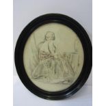 VICTORIAN PORTRAIT WATERCOLOUR, oval portrait of "Seated Lady" 7" x 6"
